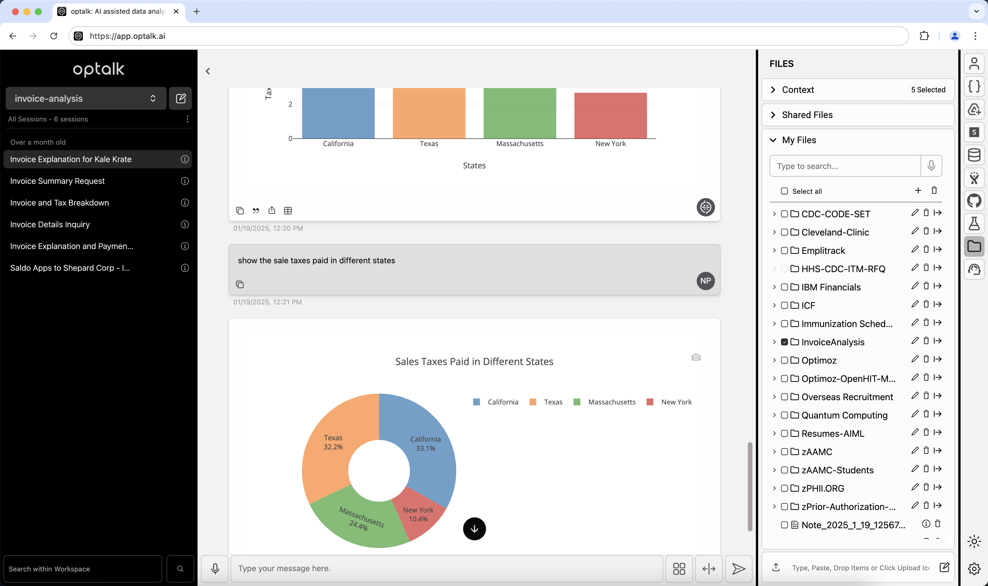 Optalk screenshot showing graphical representation